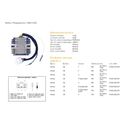 DZE regulátor napětí HONDA CB 350F 72-75; CB 400F 76-78; CB 500K 71-73; CB 550F/K 74-78; CB 750K