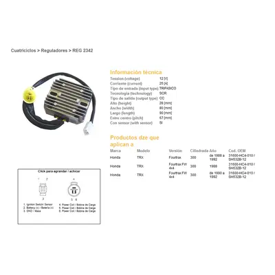 Regulátor napětí DZE ELEKTRYKA 02342-01 (DZE regulátor napětí HONDA TRX 300 FOURTRAX 88-92 (SH53