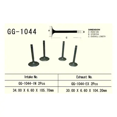 Výfukový ventil VESRAH GG-1044-EX (VESRAH výfukový ventil HONDA XL 600R 85-87 (30,0X6,6X104,2 mm