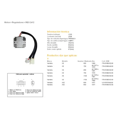 DZE regulátor napětí YAMAHA XS 650 77; XS 750 77-79; XS 850 80-81; XS 1100 79-81 (1T4-81960-92-0