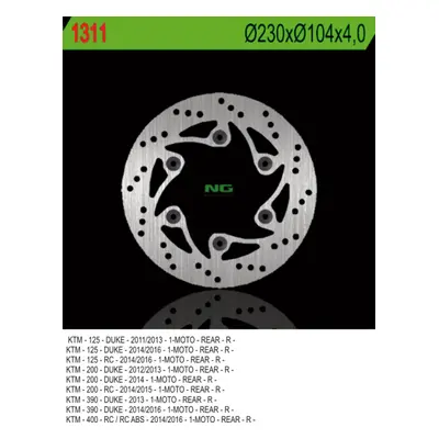 Brzdový kotouč NG Brakes NG1311 (NG brzdový kotouč zadní KTM DUKE 125/200/390 11-20, RC 200/390 