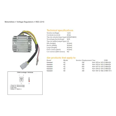 Regulátor napětí DZE ELEKTRYKA 02315-01 (DZE regulátor napětí KAWASAKI KZ 200 78-79; KZ 300 81-8