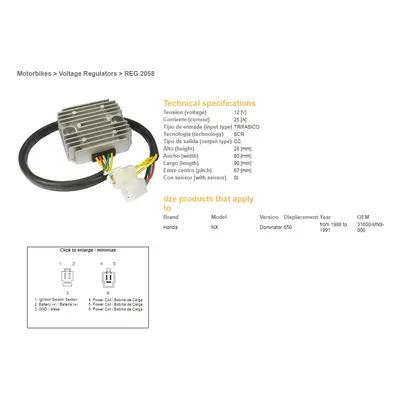 Regulátor napětí DZE ELEKTRYKA 02058-01 (DZE regulátor napětí HONDA NX 650 doMINATOR 88-91 (SH53