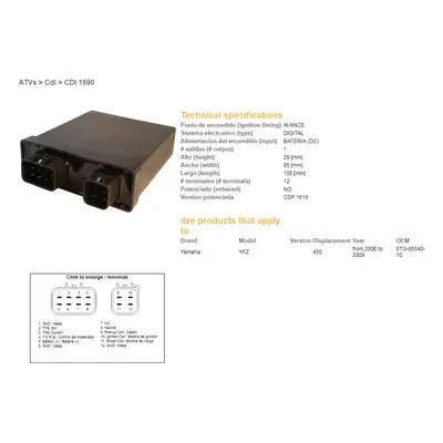 Jednotka zapalování DZE ELEKTRYKA 01590-01 (DZE jednotka zapalování CDI YAMAHA YFZ450 06-09 (OEM