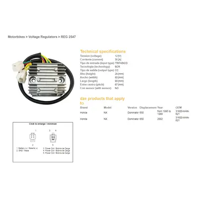 DZE regulátor napětí HONDA NX 650 doMINATOR 95-99; 02 (31600-MAN-621) (35A) (DZE regulátor napět