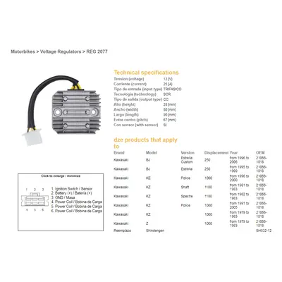 Regulátor napětí DZE ELEKTRYKA 02077-01 (DZE regulátor napětí KAWASAKI Z 1000 79-83; KZ 1000 79-