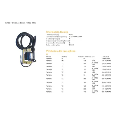 Indukční cívka DZE ELEKTRYKA 04005-01 (DZE indukční cívka YAMAHA YZ 125 77-82, YZ 250 76-82 (2X6