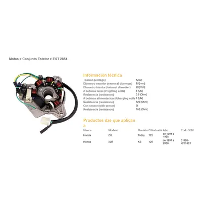 Stator (vinutí) alternátoru DZE ELEKTRYKA 02854-01 (DZE stator (vinutí) alternátoru HONDA XLR 12