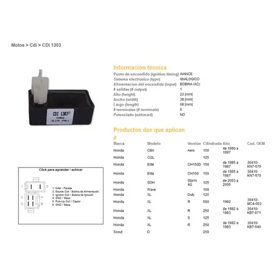 Jednotka zapalování DZE ELEKTRYKA 01303-01 (DZE jednotka zapalování CDI HONDA XL 250R 82-83; XL 