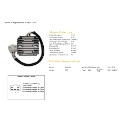 Regulátor napětí DZE ELEKTRYKA 02486-01 (DZE regulátor napětí YAMAHA FZS 600 FAZER 02-03 (5RT-81