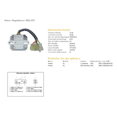 Regulátor napětí DZE ELEKTRYKA 02337-01 (DZE regulátor napětí HONDA GL1200 SEI 85-87 (31600-MG9-