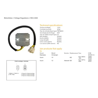 Regulátor napětí DZE ELEKTRYKA 02500-01 (DZE regulátor napětí SUZUKI VZ 800 MARAUDER 97-04, VX 8