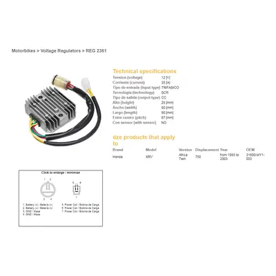 Regulátor napětí DZE ELEKTRYKA 02361-01 (DZE regulátor napětí HONDA XRV 750 AFRICA TWIN 93-03 (3