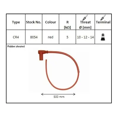 NGK fajfka na zapalovací svíčky gumová ohnutá (90) kabel 50 Cmm barva červená s krytkou (NR 8054