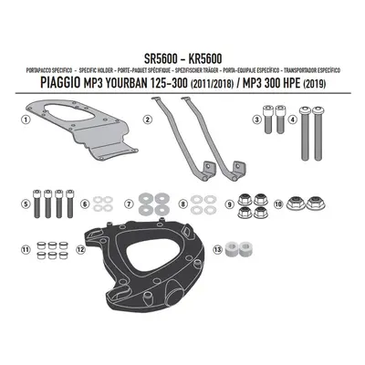 KAPPA zadní nosič kufru PIAGGIO MP3 YOURBAN 125/300, HPE 300 11-21 (s plotnou MONOKEY) (KAPPA za