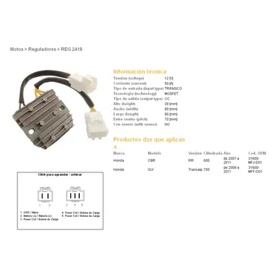 Regulátor napětí DZE ELEKTRYKA 02418-01 (DZE regulátor napětí HONDA CBR 600RR 07-12; XL 700V TRA