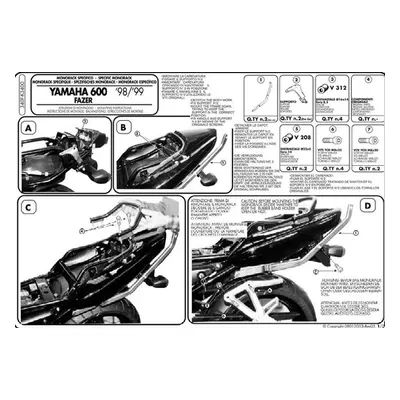 Zadní nosič kufru KAPPA K3400 (KAPPA zadní nosič kufru YAMAHA FZS 600 FAZER (98-03) ( bez plotny