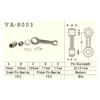 Ojniční sada VESRAH VA-8003 (VESRAH ojniční sada KAWASAKI KX 125 (KX125) 94-97 (VA8003) vyrobeno