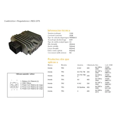 Regulátor napětí DZE ELEKTRYKA 02375-01 (DZE regulátor napětí HONDA TRX 400EX SPORTRAX 99-04; TR