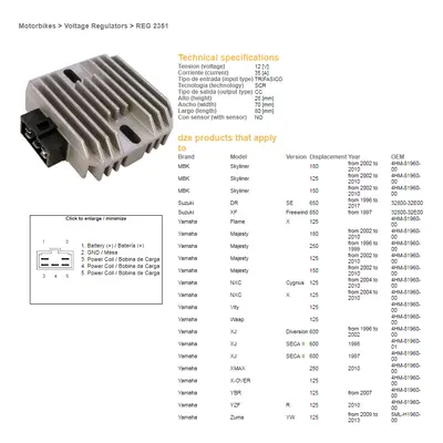 Regulátor napětí DZE ELEKTRYKA 02351-01 (DZE regulátor napětí SUZUKI DR 650SE 96-17; XF 650 FREE