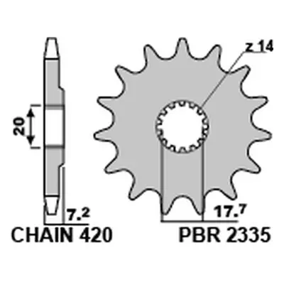 PBR ozubené kolo 2335 14 18NC (23351418NC) (Přední ozubené kolo PBR 23351418NC)