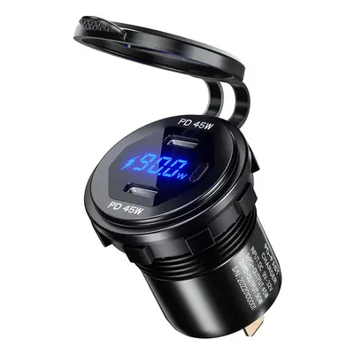 BIKETEC motocyklové dvojitá zásuvka USB typ-C PD - 90 W POWER DELIVERY montáž na rovný povrch (k