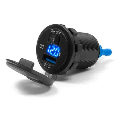 BIKETEC motocyklová zásuvka USB QUICK CHARGE s voltmetrem spínačem zapalování montáž na rovný po