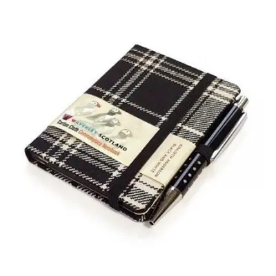 Waverley S.T. (S): Black a White Mini with Pen Pocket Genuine Tartan Cloth Commonplace Notebook