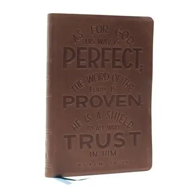 NKJV, Thinline Bible, Verse Art Cover Collection, Genuine Leather, Brown, Thumb Indexed, Red Let