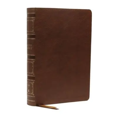 NKJV, Single-Column Wide-Margin Reference Bible, Leathersoft, Brown, Red Letter, Thumb Indexed, 