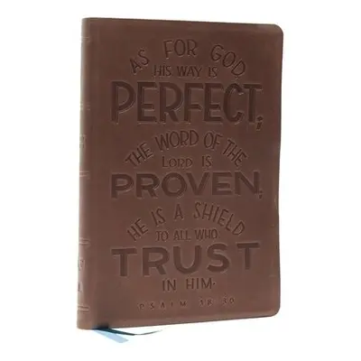 NKJV, Thinline Bible, Verse Art Cover Collection, Genuine Leather, Brown, Red Letter, Comfort Pr