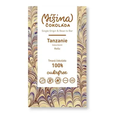 Míšina čokoláda Cukrfree tmavá čokoláda 100% Tanzanie s kešu, 60g