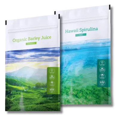 Energy Organic Barley juice Powder + Hawaii Spirulina Tabs.