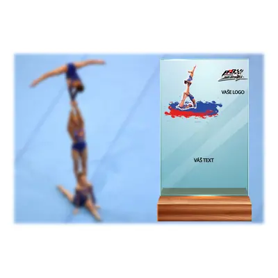 Skleněná trofej na dřevěném podstavci | Gymnastika pyramida Výška: 16 cm