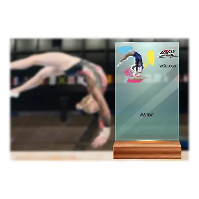 Skleněná trofej na dřevěném podstavci | Gymnastika kladina Výška: 16 cm