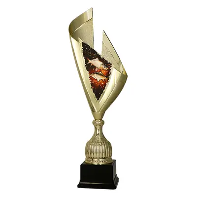 Zlatá kovová trofej se štítem | Rybolov Výška: 60 cm