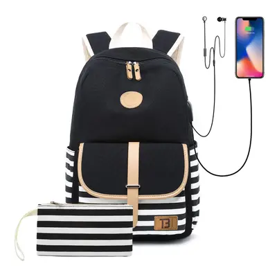 Batoh Canvas TopBags Stripes with pocket Černý 18 l