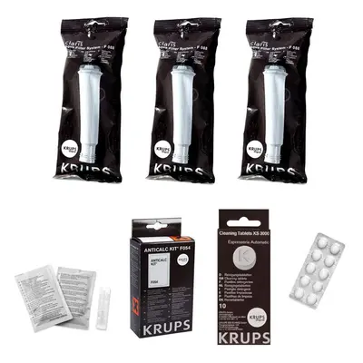 Krups F08801 Aqua Filter Claris 3 ks + F0540010 odvápňovač + XS300010 čisticí tablety