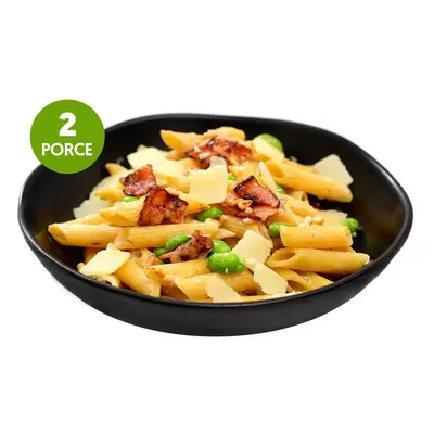 Penne ala carbonara s edamame a piniovými oříšky (set k přípravě hotového jídla)