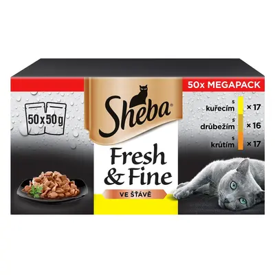 Sheba Fresh & Fine Kapsičky pro dospělé kočky mixovaný výběr ve šťávě 50×50 g