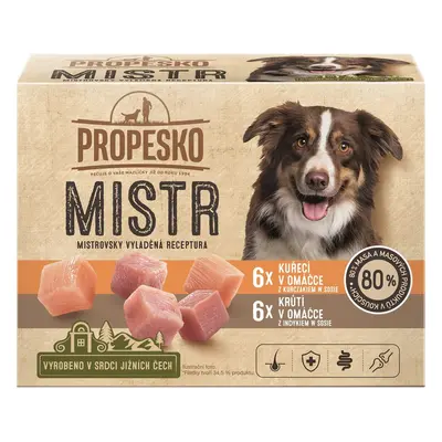 Propesko Mistr Filetky s kuřecím a krůtím v omáčce pro psy (12×85 g)