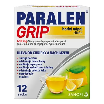 PARALEN GRIP HORKÝ NÁPOJ CITRÓN 650MG/10MG Granule pro perorální suspenzi 12