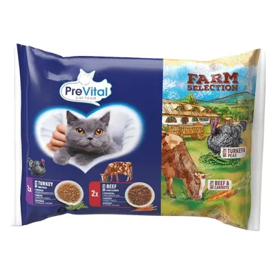 PreVital Farm Selection kapsičky pro kočky s hovězím a mrkví / krůtím a hráškem v omáčce 4×85 g