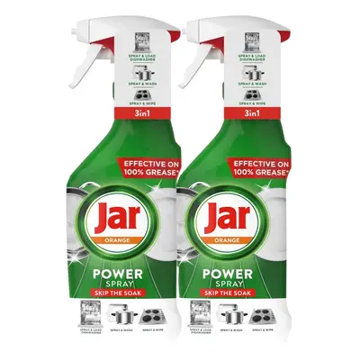 Jar Power Spray 3v1 víceúčelový sprej na nádobí a do kuchyně s pomerančovou vůní (2×0,5 l)