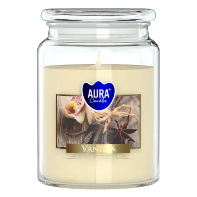 Aura Candles Velká vonná svíčka ve skle s víčkem – vanilka