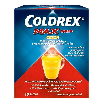 COLDREX MAXGRIP CITRON 1000MG/10MG/40MG Prášek pro perorální roztok v sáčku 10