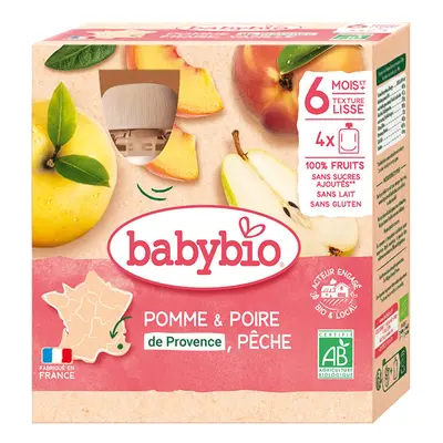 Babybio BIO Jablko s hruškou a broskví (4×90g)