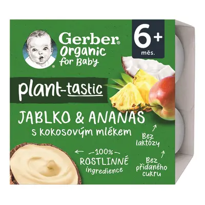 Gerber organic BIO Rostlinný dezert jablko a ananas s kokosovým mlékem 4×90 g