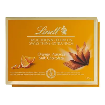 Lindt Thins Orange Mléčná čokoláda s příchutí pomeranče