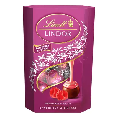 Lindt LINDOR bonboniéra čokoládové pralinky s malinovou a smetanovou náplní